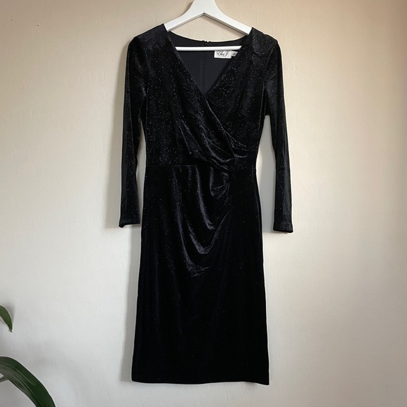 Eliza J Women Long Sleeve Dress Velvet Black Sparkle Formal Cocktail Size 6 - Picture 1 of 12